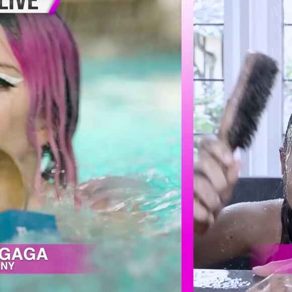 Lady Gaga et Ariana Grande font la promotion de leur dernière chanson "Rain on Me" avec une parodie sur Weather Channel. Le 28 mai 2020.