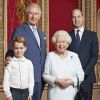 La reine Elisabeth II d'Angleterre, Le prince Charles, prince de Galles, Le prince William, duc de Cambridge, Le prince George de Cambridge - taken by the same photographer, Ranald Mackechnie, in the Throne Room at Buckingham Palace on Wednesday December 18, 2019. © Ranald Mackechnie via Bestimage