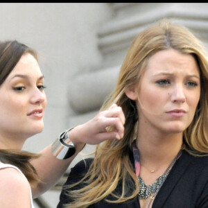 Leighton Meester, Blake Lively sur le tournage de "Gossip Girl" à New York. Le 13 juillet 2009.