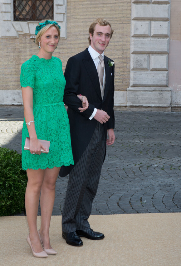 Princesse Maria Laura de Belgique et le Prince Joachim de Belgique - Mariage du Prince Amedeo de Belgique et de Elisabetta Maria Rosboch von Wolkenstein, à la basilique de Santa Maria à Trastevere, Rome, Italie le 5 juillet 2014.