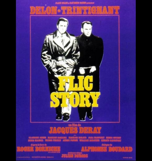 Affiche du film "Flic Story" avec Alain Delon, d'après le livre de Roger Borniche.