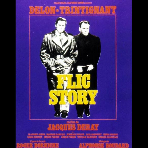 Affiche du film "Flic Story" avec Alain Delon, d'après le livre de Roger Borniche.