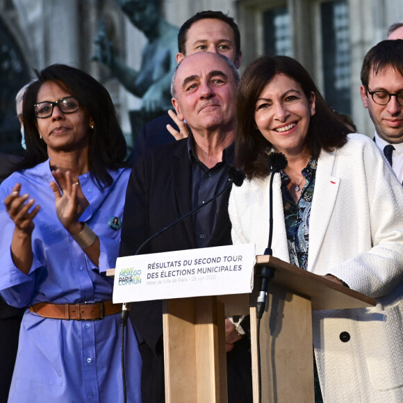 Marie-Christine Demardeley, Patrick Bloche, Jean-Louis Missika, Emmanuel Grégoire, Audrey Pulvar - Déclaration de Anne Hidalgo après sa réélection à la mairie de Paris depuis l'hôtel de ville après le second tour des élections municipales le 28 juin 2020. © JB Autissier / Panoramic / Bestimage