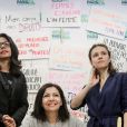 La maire de Paris, Anne Hidalgo organise un atelier de mobilisation en amont de la manifestation féministe "On arrête Toutes", accompagné de Yamina Benguigui et Audrey Pulvar, dans sonn local de campagne, Paris, le 8 mars 2020. © Stéphane Lemouton/Bestimage