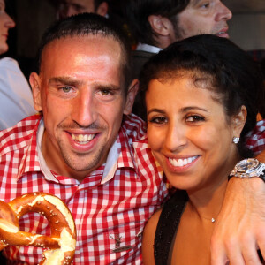 Franck Ribéry et sa femme Wahiba lors de l'Oktoberfest, à Munich, le 7 octobre 2012. Photo by Alexander Hassenstein/DPA/ABACAPRESS.COM