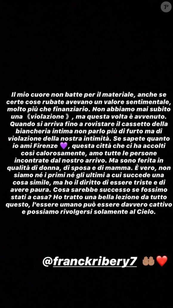 Wahiba Ribéry a réagi sur Instagram le 6 juillet 2020 après le cambriolage de sa villa de Florence.