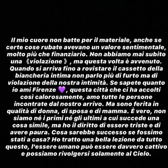 Wahiba Ribéry a réagi sur Instagram le 6 juillet 2020 après le cambriolage de sa villa de Florence.