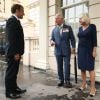 Le prince Charles, prince de Galles, et Camilla Parker Bowles, duchesse de Cornouailles accueillent le président de la République française Emmanuel Macron dans la maison royale Clarence House, pour la commémoration du 80ème anniversaire de l'appel du 18 juin du général de Gaulle à Londres, Royaume Uni, le 18 juin 2010.