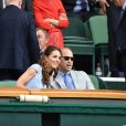 Le prince William, duc de Cambridge, et Catherine (Kate) Middleton, duchesse de Cambridge, assistent à la finale homme du tournoi de Wimbledon "Novak Djokovic - Roger Federer (7/6 - 1/6 - 7/6 - 4/6 - 13/12)" à Londres. Catherine (Kate) Middleton, duchesse de Cambridge, est venue remettre les trophées aux joueurs. Londres, le 14 juillet 2019.
