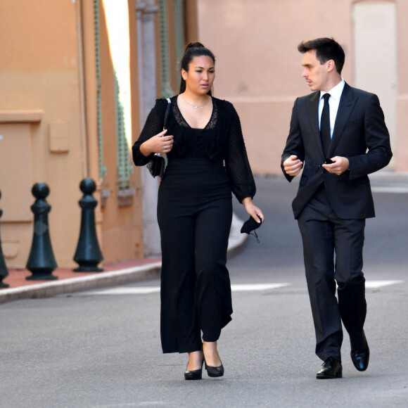 Louis Ducruet et sa femme Marie - Obsèques de la baronne Elizabeth-Ann de Massy (Elisabeth Anne), cousine du prince Albert II en la cathédrale Notre-Dame-Immaculée de Monaco le 17 juin 2020 © Bruno Bebert / Bestimage