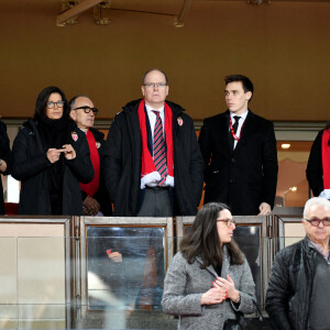 Camille Gottlieb, la princesse Stéphanie de Monaco, le prince Albert II de Monaco, Louis Ducruet et sa femme, Marie dans les tribunes lors du match de Ligue 1 opposant l'AS Monaco au Paris Saint-Germain, au stade Louis-II, à Monaco, le 15 janvier 2020. Le PSG a gagné 4-1. Match au profit de Fight Aids Monaco. © Bruno Bebert/Bestimage