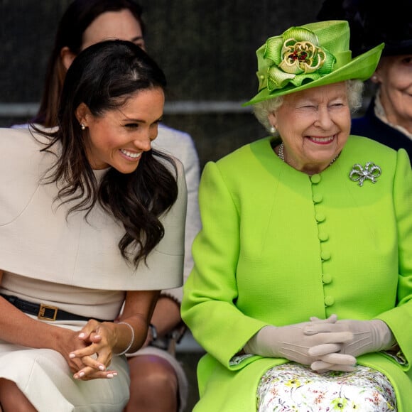 Meghan Markle, duchesse de Sussex, effectue son premier déplacement officiel avec la reine Elisabeth II d'Angleterre, lors de la visite du Catalyst Museum à Widnes. Le 14 juin 2018