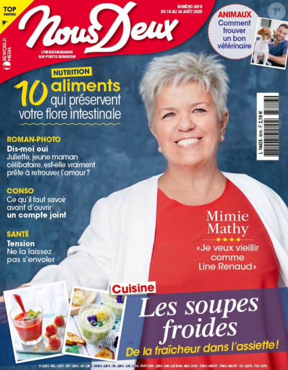 Mimie Mathy en couverture du magazine "Nous Deux", paru le 18 août 2020