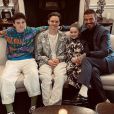 David Beckham et ses trois enfants Cruz, Romeo et Harper assistent au défilé Victoria Beckham (collection automne-hiver 2020-2021) à la Banqueting House. Londres, le 16 février 2020.