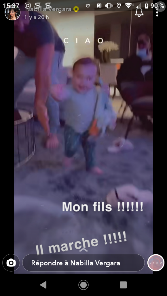 Nabilla Benattia et Thomas Vergara dévoile que leur fils Milann marche, sur Snapchat, le 1er septembre 2020