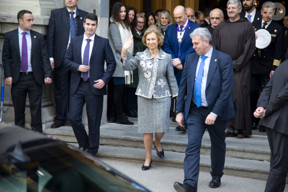 La reine Sofia se rend à la Basilique Nuestro Padre Jesús de Medinaceli à Madrid le 6 mars 2020.