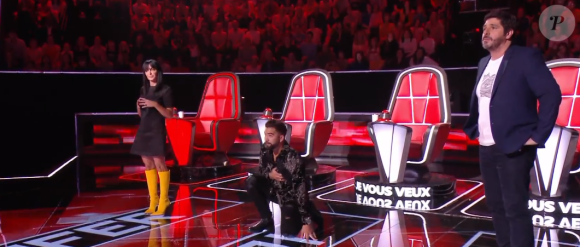 Jenifer, Patrick Fiori et Kendji Girac relèvent un défi lors de l'émission The Voice Kids 7 - TF1