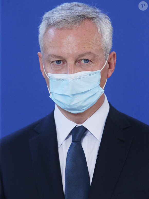 Bruno Le Maire, ministre de l'économie et des finances et de la relance lors d'un point presse à l'issue de la réunion avec les fédérations professionnelles du bâtiment et des travaux publics à Bercy le 14 septembre 2020. © Panoramic / Bestimage  