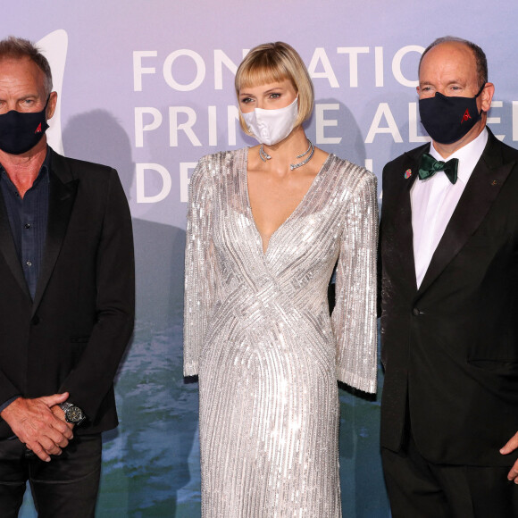 Sting, la princesse Charlène de Monaco, le prince Albert II de Monaco lors du photocall du gala "Monte-Carlo Gala for Planetary Health" organisé par la Fondation Prince Albert II de Monaco le 24 septembre 2020. © Jean-Charles Vinaj / Pool Monaco / Bestimage