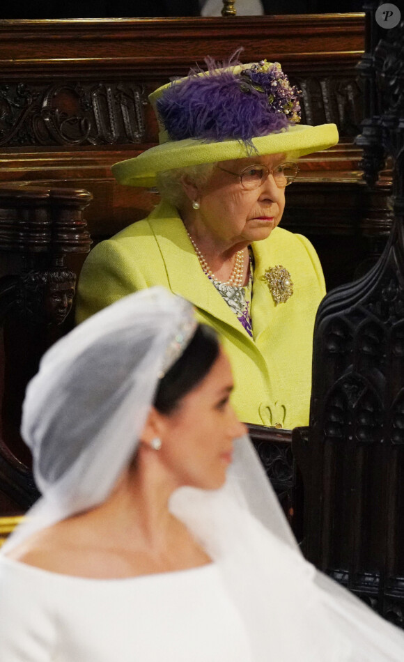 La reine Elisabeth II d'Angleterre et Meghan Markle, duchesse de Sussex - Cérémonie de mariage du prince Harry et de Meghan Markle en la chapelle Saint-George au château de Windsor, Royaume Uni, le 19 mai 2018.
