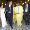 Le roi Felipe VI et la reine Letizia d'Espagne, sont accueillis à leur arrivée au dîner d'honneur organisé au Palais Royal de Rabat, par le roi Mohammed VI et les membres de la famille royale (Moulay Hassan, Princesse Lalla Meryem, Princesse Lalla Hasna, Princesse Lalla Asma) dans le cadre de leur voyage officiel au Maroc, le 13 février 2019.
