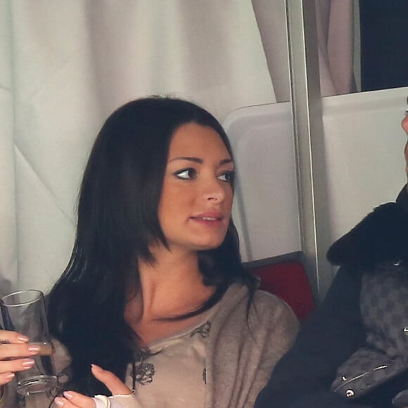 Emilie Nef Naf (enceinte) et son compagnon Jeremy Menez - People au match de football Psg-Sochaux au Parc des Princes, le 29 septembre 2012.