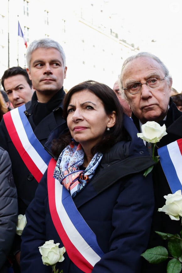 Laurent Wauquiez, Anne Hidalgo, maire de Paris, Pierre Aidenbaum lors de la Marche blanche en hommage à Mireille Knoll, une octogénaire assassinée, et contre l'antisémitisme à Paris le 28 mars 2018. © Stéphane Lemouton / Bestimage