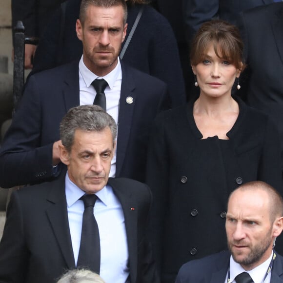 Nicolas Sarkozy et sa femme Carla Bruni - Sorties des obsèques de l'ancien président de la République Jacques Chirac en l'église Saint-Sulpice à Paris. Le 30 septembre 2019 © Dominique Jacovides / Bestimage