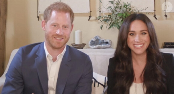 Le prince Harry, duc de Sussex, et Meghan Markle, duchesse de Sussex en interview pour l'émission Engineering A Better World TIME100, le 20 octobre 2020