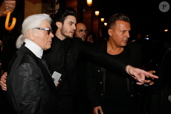 Exclusif - Karl Lagerfeld, Baptiste Giabiconi, Jean Roch - Soirée "Giabiconistyle.com opening" au Vip Room à Paris le 28 février 2015