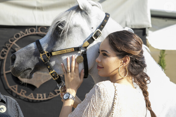 Exclusif - Nabilla Vergara, enceinte, en week end à Monaco, a fait un passage fort remarqué au Championnat du pur-sang arabe de la Méditerranée et des pays arabes au stade Rondelli à Menton le 23 juin 2019. © Patrick Varotto / Bestimage 