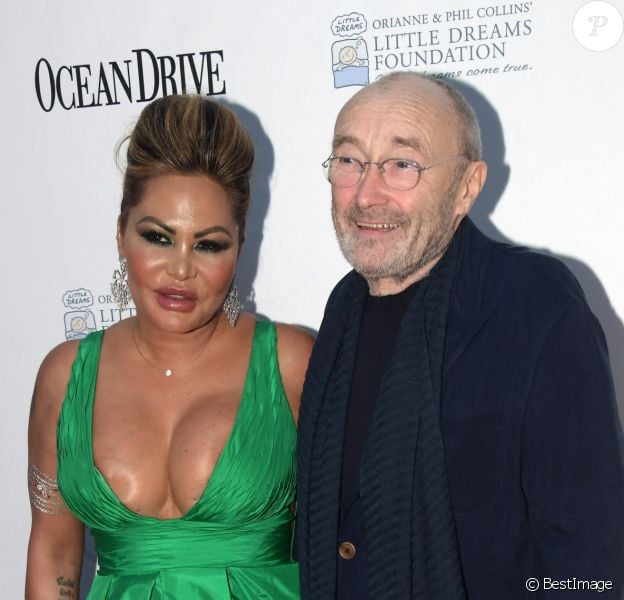 Phil Collins et sa femme Orianne au photocall du 4e gala de la fondation Little Dreams à Miami