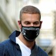 Matt Pokora à la sortie des studios NRJ à Paris le 3 juillet 2020. Il porte un masque pour se protéger de l'épidémie de Coronavirus (Covid-19). © Justine Sacreze / Bestimage