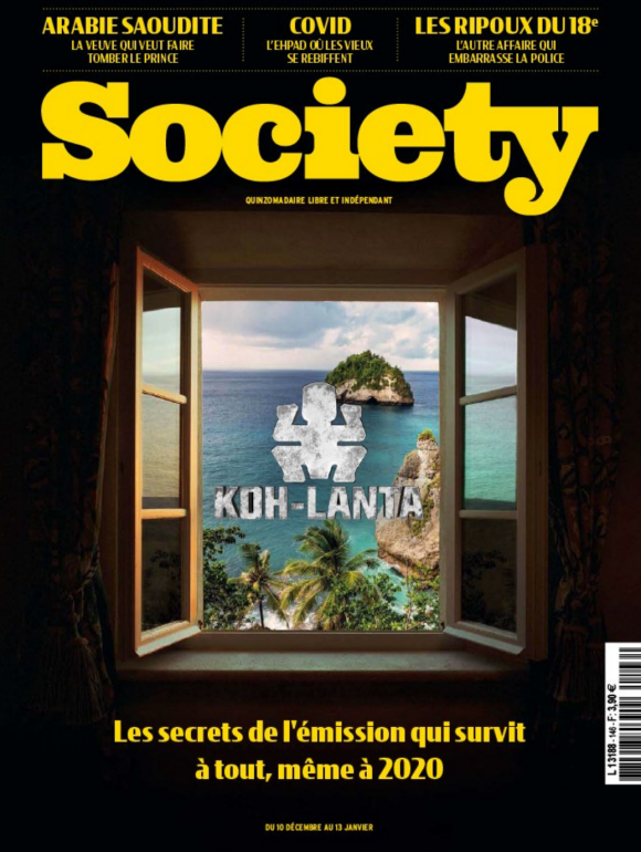 Couverture du dernier numéro de "Society" paru le 10 décembre 2020 et dédié à l'émission "Koh-Lanta"