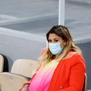 Marion Bartoli, enceinte en tribune lors de la finale homme des internationaux de tennis de Roland Garros à Paris remportée par Rafael Nadal en trois set le 11 octobre 2020. © Dominique Jacovides / Bestimage  