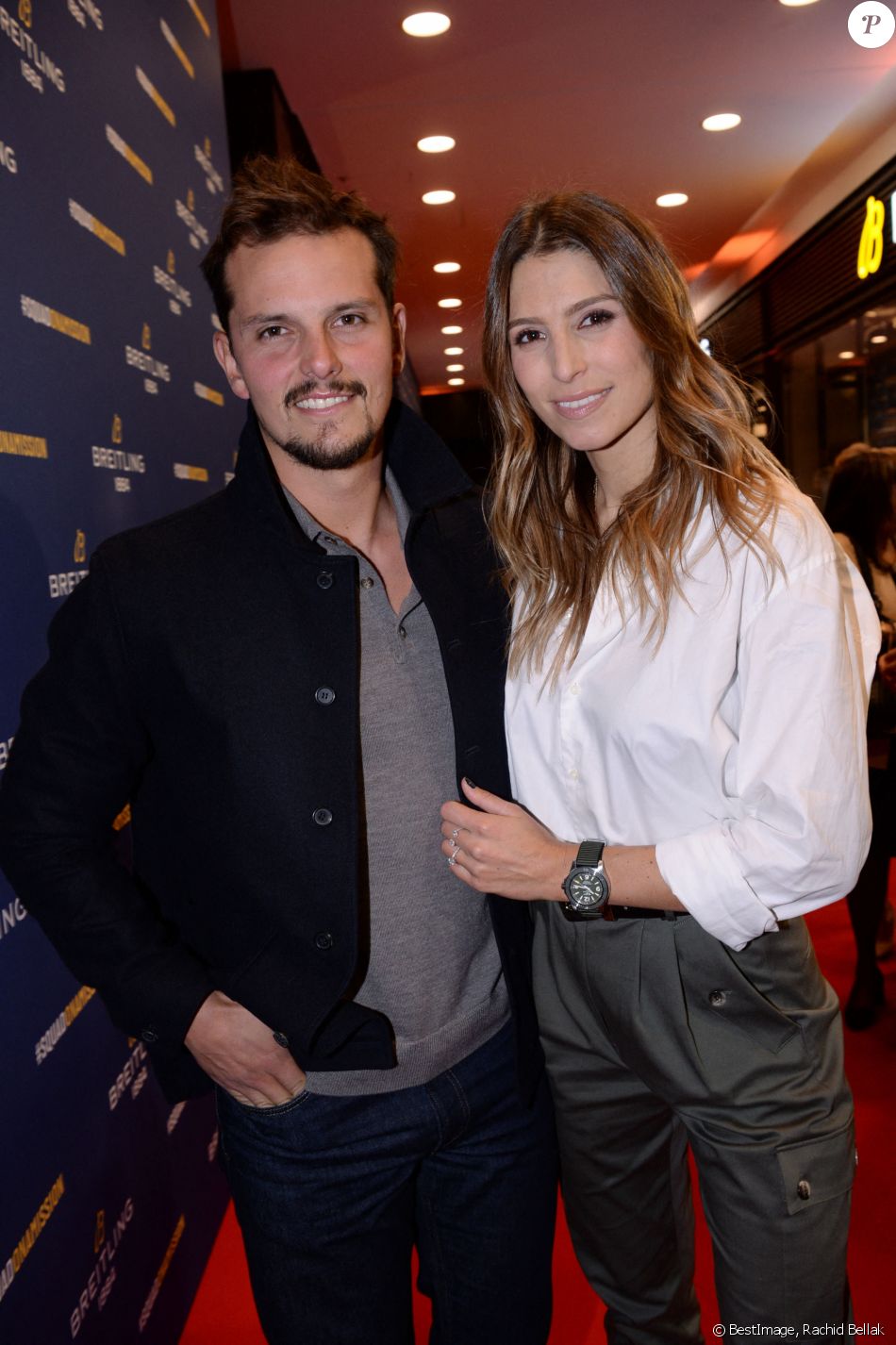 Laury Thilleman (Miss France 2011) et son fiancé Juan Arbelaez lors de la soirée de réouverture de la boutique "Breitling", située rue de la Paix. Paris, le 3 octobre 2019. © Rachid Bellak/Bestimage