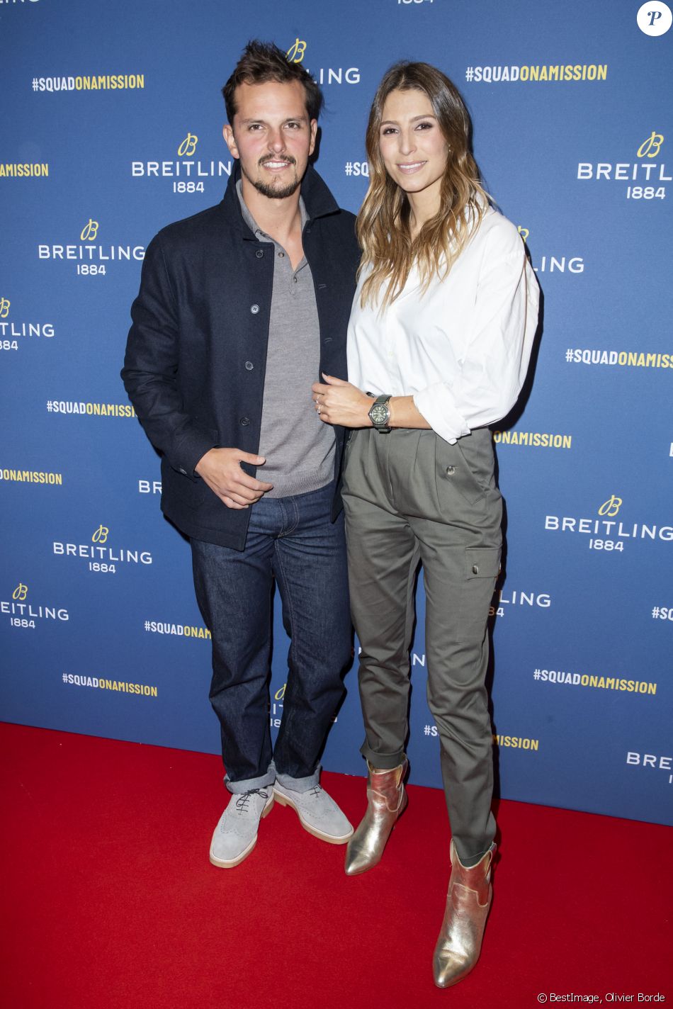Laury Thilleman (Miss France 2011) et son fiancé Juan Arbelaez lors de la soirée de réouverture de la boutique "Breitling", située rue de la Paix. Paris, le 3 octobre 2019. © Olivier Borde/Bestimage