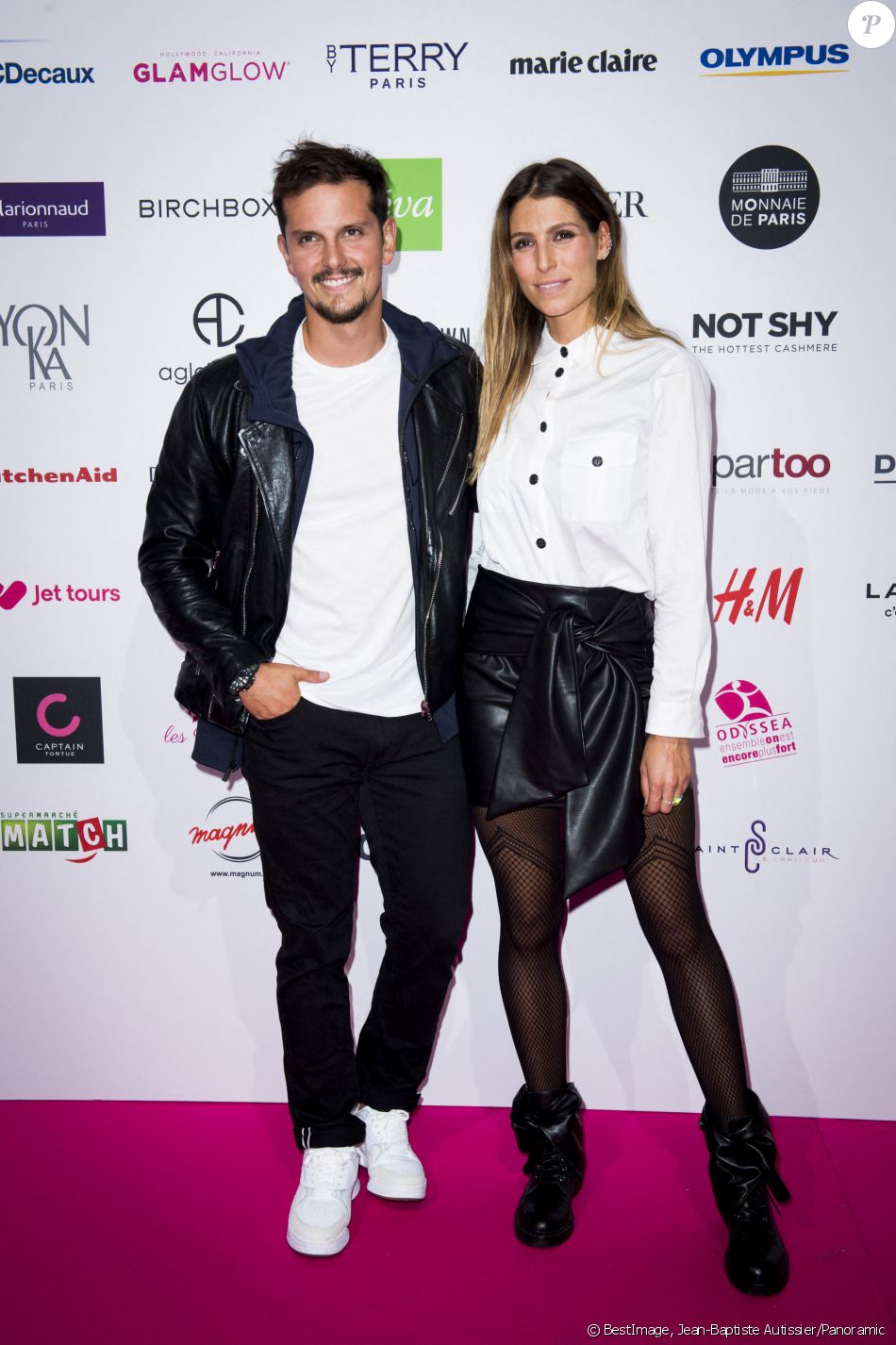 Laury Thilleman (Miss France 2011) et son compagnon Juan Arbelaez à l'occasion du lancement de la 26ème campagne d'Octobre Rose par l'association Le Cancer du Sein, Parlons-en ! sur le Champ de Mars à Paris, France, le 1er octobre 2019. © Jean-Baptiste Autissier/Panoramic/Bestimage