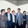 Jean-Pierre Leaud, Nathalie Baye, Johnny Hallyday, Jean-Luc Godard et Claude Brasseur présentent le film "Détective" au Festival de Cannes en 1985. 
