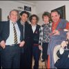 Jean Carmet,  Richard Berry, Michel Berger, Nathalie Baye, Claude Brasseur et Odette Joyeux à la générale de la pièce "Dandin" en 1988.