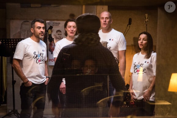 Orine Diacre, Guy Forget et Sarah Ourahmoune au lancement de la campagne Le Sport a du Coeur aves Les Restaurants du Coeur à Paris le 22 janvier 2021. © Herve-Thouroude / Panoramic / Bestimage