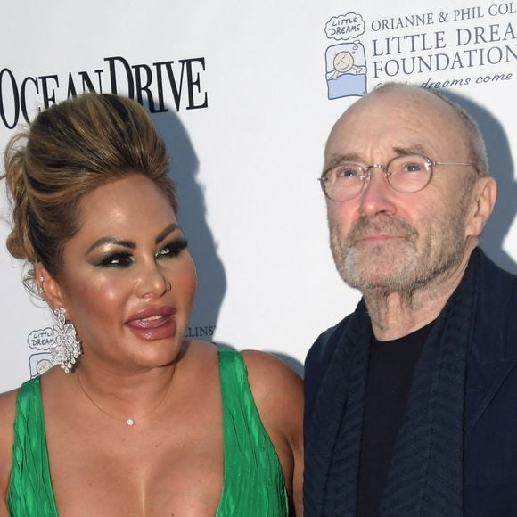 Phil Collins et sa femme Orianne au photocall du 4e gala de la fondation Little Dreams à Miami le 15 novembre 2018.