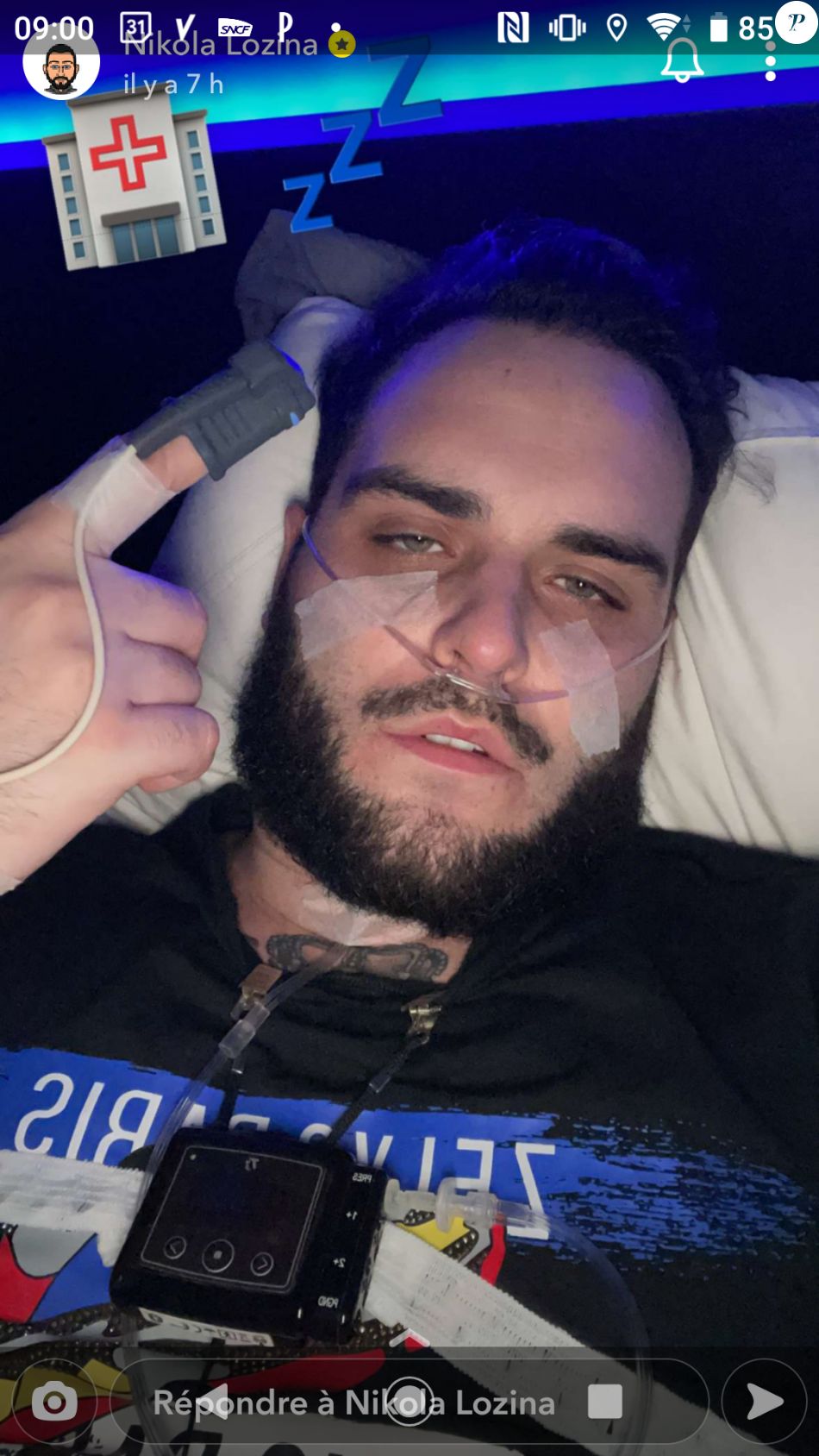 Nikola Lozina à l'hôpital, le 20 janvier 2021