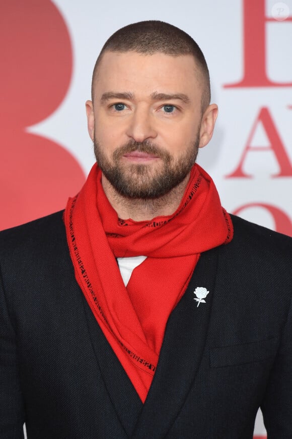 Justin Timberlake lors de la soirée des 38ème Brit Awards à l'O2 Arena à Londres le 21 février 2018. 