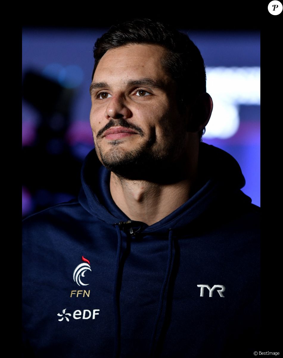 Florent Manaudou lors de la conférence de presse des championnats d'Europe de natation en petit bassin à Glasgow. Le 3 décembre 2019. @Inside / Panoramic / Bestimage