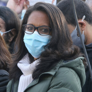 Audrey Pulvar - Hommage Place de la République à Paris, en mémoire à Samuel Paty (professeur d'histoire) qui a été décapité à Conflans-Sainte-Honorine. Le 18 octobre 2020. 