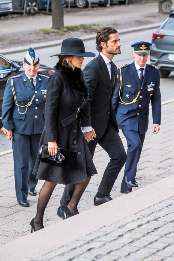 Le prince Carl Philip de Suède, la princesse Sofia (Hellqvist) - Obsèques de La comtesse de Wisborg, Dagmar von Arbin à L'église de Oscar à Stockholm le 4 février 2020.