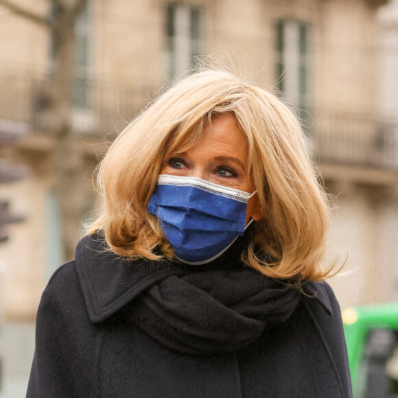 Brigitte Macron - Arrivées à la messe anniversaire à la mémoire de Pierre Cardin en l'église de La Madeleine à Paris. Le 29 janvier 2021