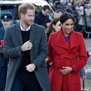 Le prince Harry et Meghan Markle (enceinte de son fils Archie), lors d'une visite à Birkenhead.