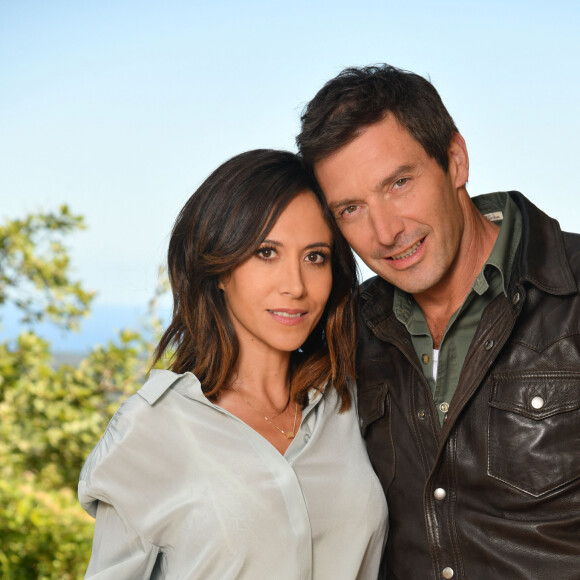 Franck Semonin et Fabienne Carat durant le premier jour de tournage de la nouvelle saison de la série télévisée diffusée sur TF1 "Section de Recherches", le 9 septembre 2019 au Rouret. © Bruno Bebert / Bestimage